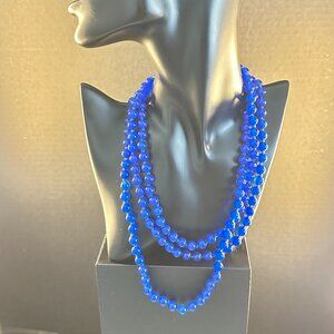 Extra Long Cobalt Blue Glass Bead Necklace – 60” Layering Statement
